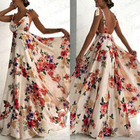 New Women Boho Long Maxi Printed Dress Ladies Cocktail Party Backless V neck Summer Beach Sun dresses