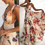 New Women Boho Long Maxi Printed Dress Ladies Cocktail Party Backless V neck Summer Beach Sun dresses