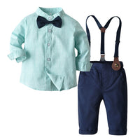 Top and Top Spring Cotton Gentleman Baby Boys Clothes Clothing Sets Plaid Long Sleeve Biw tie Shirt Rompers Suspenders Pants
