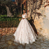 Luxury A Line Wedding Dresses V neck Lace Appliques Illusion Long Sleeves Wedding Dress Bridal Gowns Plus Size vestido de noiva