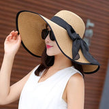 Summer Wide Brim Straw Hats Big Sun Hats For Women UV Protection Panama  Floppy Beach Hats Ladies Bow Hat Chapeau Femme