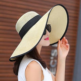 Summer Wide Brim Straw Hats Big Sun Hats For Women UV Protection Panama  Floppy Beach Hats Ladies Bow Hat Chapeau Femme