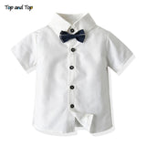 Top and Top Fashion Kids Summer Casual Outfits Short Sleeve Bowtie Shirt+Overalls Gentleman Clothes Little Boys Clothing Set