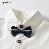 Top and Top Fashion Kids Summer Casual Outfits Short Sleeve Bowtie Shirt+Overalls Gentleman Clothes Little Boys Clothing Set