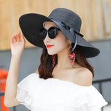 Summer Wide Brim white Straw Hats Big Sun Hats For Women UV Protection Panama  floppy Beach Hats Ladies bow hat chapeau femme