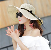 Summer Wide Brim white Straw Hats Big Sun Hats For Women UV Protection Panama  floppy Beach Hats Ladies bow hat chapeau femme