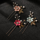 Fashion Luxury  Blue Flower Hair Combs Headdress Prom Bridal Wedding Hair Accessories Gold Leaves Hair Jewelry Hair Pins