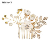 Fashion Luxury  Blue Flower Hair Combs Headdress Prom Bridal Wedding Hair Accessories Gold Leaves Hair Jewelry Hair Pins