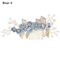 Fashion Luxury  Blue Flower Hair Combs Headdress Prom Bridal Wedding Hair Accessories Gold Leaves Hair Jewelry Hair Pins