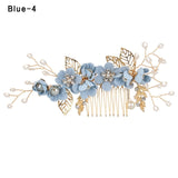 Fashion Luxury  Blue Flower Hair Combs Headdress Prom Bridal Wedding Hair Accessories Gold Leaves Hair Jewelry Hair Pins