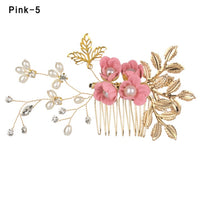 Fashion Luxury  Blue Flower Hair Combs Headdress Prom Bridal Wedding Hair Accessories Gold Leaves Hair Jewelry Hair Pins