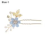 Fashion Luxury  Blue Flower Hair Combs Headdress Prom Bridal Wedding Hair Accessories Gold Leaves Hair Jewelry Hair Pins