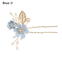 Fashion Luxury  Blue Flower Hair Combs Headdress Prom Bridal Wedding Hair Accessories Gold Leaves Hair Jewelry Hair Pins