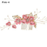 Fashion Luxury  Blue Flower Hair Combs Headdress Prom Bridal Wedding Hair Accessories Gold Leaves Hair Jewelry Hair Pins