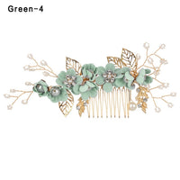 Fashion Luxury  Blue Flower Hair Combs Headdress Prom Bridal Wedding Hair Accessories Gold Leaves Hair Jewelry Hair Pins