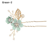 Fashion Luxury  Blue Flower Hair Combs Headdress Prom Bridal Wedding Hair Accessories Gold Leaves Hair Jewelry Hair Pins