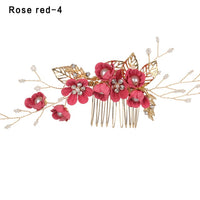 Fashion Luxury  Blue Flower Hair Combs Headdress Prom Bridal Wedding Hair Accessories Gold Leaves Hair Jewelry Hair Pins