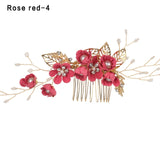 Fashion Luxury  Blue Flower Hair Combs Headdress Prom Bridal Wedding Hair Accessories Gold Leaves Hair Jewelry Hair Pins