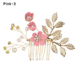 Fashion Luxury  Blue Flower Hair Combs Headdress Prom Bridal Wedding Hair Accessories Gold Leaves Hair Jewelry Hair Pins