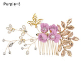 Fashion Luxury  Blue Flower Hair Combs Headdress Prom Bridal Wedding Hair Accessories Gold Leaves Hair Jewelry Hair Pins