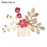 Fashion Luxury  Blue Flower Hair Combs Headdress Prom Bridal Wedding Hair Accessories Gold Leaves Hair Jewelry Hair Pins