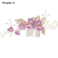Fashion Luxury  Blue Flower Hair Combs Headdress Prom Bridal Wedding Hair Accessories Gold Leaves Hair Jewelry Hair Pins