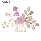 Fashion Luxury  Blue Flower Hair Combs Headdress Prom Bridal Wedding Hair Accessories Gold Leaves Hair Jewelry Hair Pins