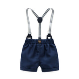 Baby Boy Clothes Romper + Bow + Navy Shorts + Suspenders Belt Sets Infant Clothing Short Outfit