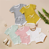 Toddler Baby Boys Girls Summer Clothing Newborn Kids Baby Girls Ribbed Knitted Short Sleeve T-shirts+Shorts Tracksuits Sets