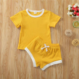 Toddler Baby Boys Girls Summer Clothing Newborn Kids Baby Girls Ribbed Knitted Short Sleeve T-shirts+Shorts Tracksuits Sets