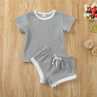 Toddler Baby Boys Girls Summer Clothing Newborn Kids Baby Girls Ribbed Knitted Short Sleeve T-shirts+Shorts Tracksuits Sets