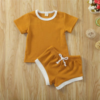 Toddler Baby Boys Girls Summer Clothing Newborn Kids Baby Girls Ribbed Knitted Short Sleeve T-shirts+Shorts Tracksuits Sets