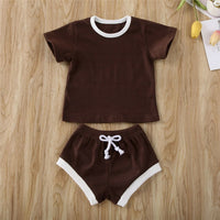 Toddler Baby Boys Girls Summer Clothing Newborn Kids Baby Girls Ribbed Knitted Short Sleeve T-shirts+Shorts Tracksuits Sets