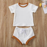 Toddler Baby Boys Girls Summer Clothing Newborn Kids Baby Girls Ribbed Knitted Short Sleeve T-shirts+Shorts Tracksuits Sets