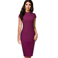 Nice-forever Vintage Elegant Pure Color with Button Office Work vestidos Business Formal Bodycon Women Pencil Dress B574