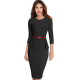 Nice-forever Vintage Elegant Wear to Work with Belt Peplum vestidos Business Party Bodycon Office Career Women Dress B473