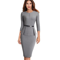 Nice-forever Vintage Elegant Wear to Work with Belt Peplum vestidos Business Party Bodycon Office Career Women Dress B473