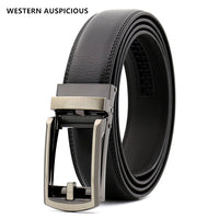 WESTERN AUSPICIOUS Automatic Leather Belt Men Genuine Leather Men Belts with Alloy Buckle Designer Belts Black Coffee 90-130CM