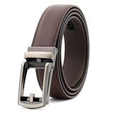 WESTERN AUSPICIOUS Automatic Leather Belt Men Genuine Leather Men Belts with Alloy Buckle Designer Belts Black Coffee 90-130CM