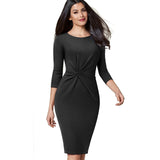 Vintage Pure Color Wear to Work Knot vestidos Business Party Women Elegant Office Female Bodycon Dress B476