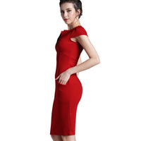 Nice-forever Office Women Vintage Summer Solid Deep V neck Zipper Back Formal Stretch Pencil work Bodycon Pocket Dress 521