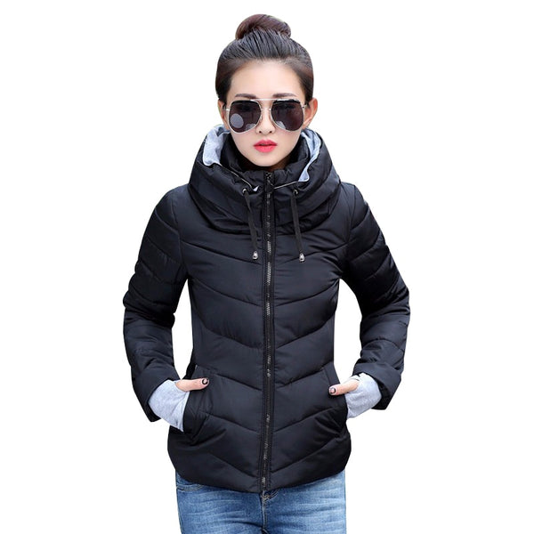 Winter Jacket women Plus Size Womens Parkas Thicken Outerwear solid hooded Coats Short Female Slim Cotton padded basic tops