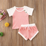 Toddler Baby Boys Girls Summer Clothing Newborn Kids Baby Girls Ribbed Knitted Short Sleeve T-shirts+Shorts Tracksuits Sets