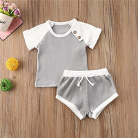 Toddler Baby Boys Girls Summer Clothing Newborn Kids Baby Girls Ribbed Knitted Short Sleeve T-shirts+Shorts Tracksuits Sets