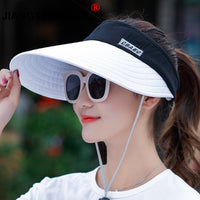 Women summer Sun Hats pearl packable sun visor hat with big heads wide brim beach hat UV protection female cap