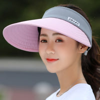 Women summer Sun Hats pearl packable sun visor hat with big heads wide brim beach hat UV protection female cap