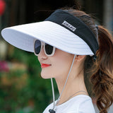 Women summer Sun Hats pearl packable sun visor hat with big heads wide brim beach hat UV protection female cap