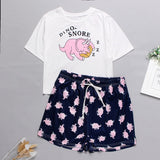 Womens Homewear Cute Cartoon Printed Pajamas Set Casual Short Sleeve T-Shirt Sleepwear Nightwear Set Summer Pyjama For Women Set