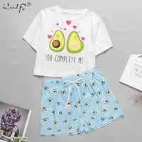 Womens Homewear Cute Cartoon Printed Pajamas Set Casual Short Sleeve T-Shirt Sleepwear Nightwear Set Summer Pyjama For Women Set