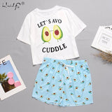 Womens Homewear Cute Cartoon Printed Pajamas Set Casual Short Sleeve T-Shirt Sleepwear Nightwear Set Summer Pyjama For Women Set